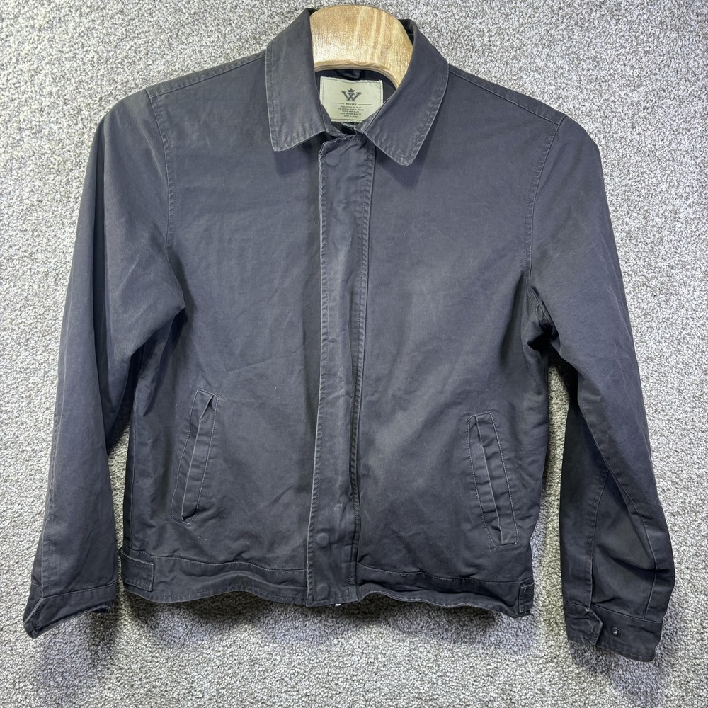 WenVen Jacket Mens Large Gray Canvas Snap Front Lined Casual Windbreaker Outdoor